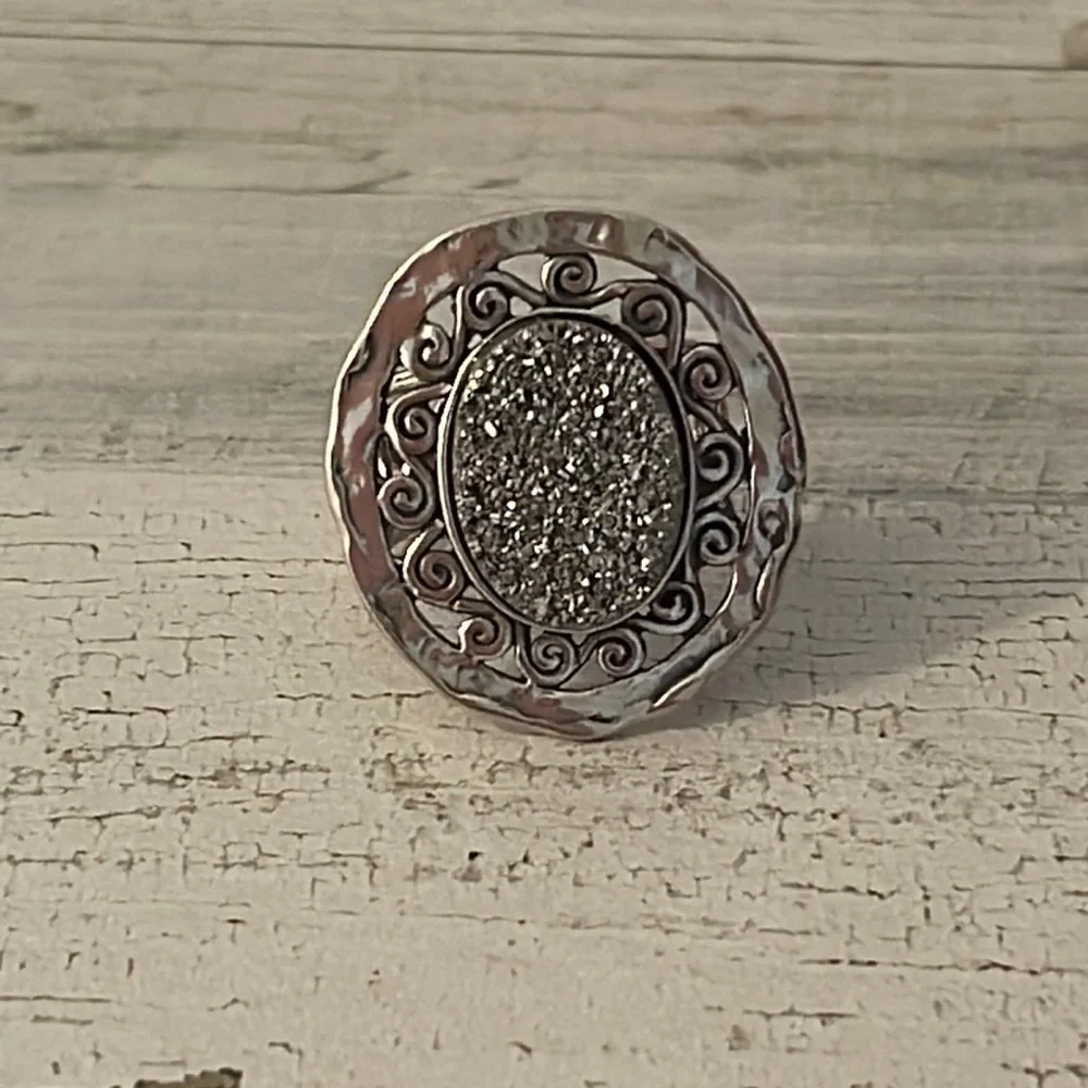 Or Paz Sterling Silver Druzy Oval Statement Ring